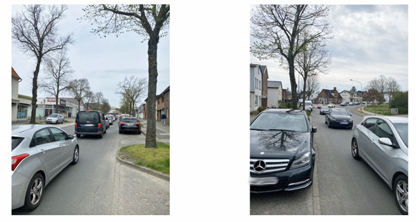 Moislinger Baum und August-Bebel-Straße seien in Stoßzeiten schon jetzt überlastet, schreibt die SPD Moisling in einer Mitteilung und untermauert das mit diesen Bildern. Foto: SPD Moisling