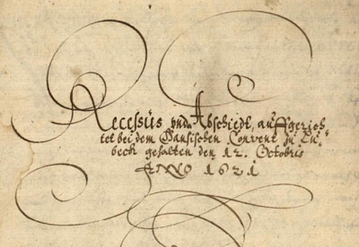 Das Titelblatt Rezess zum Hansetag von 1621. Bild: Archiv der Hansestadt Lübeck