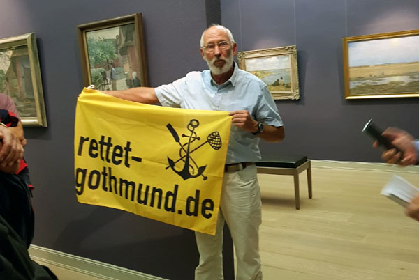 Georg Westphal nutzte die Museumsnacht, um gegen die Hafenerweiterung zu demonstrieren. Foto: BI Rettet Gothmund