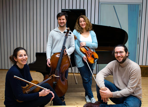 Evelyne Saad, Fabian Schultheis, Vera Dörmann und Stefan Veskovic laden zum 5. Kammerkonzert ein. Foto: Irina Stroh