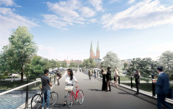 In der kommenden Woche werden die Bäume für die neue Brücke gefällt. Der Baubeginn hat sich um einige Monate auf den Spätsommer verschoben. Grafiken: Hansestadt Lübeck