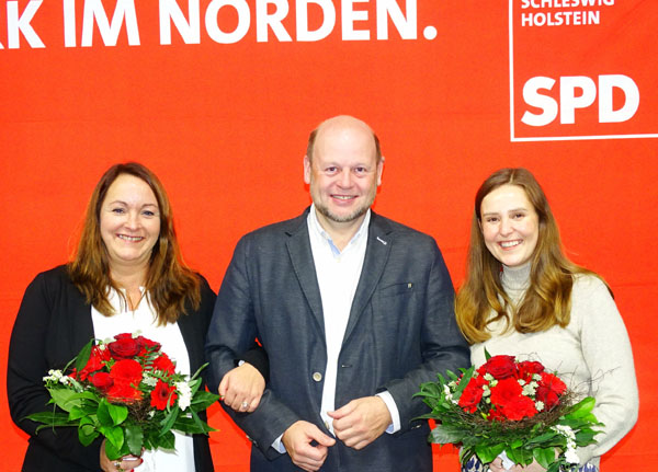 Die Direktkandidaten der Lübecker SPD für den Landtag: Sandra Odendahl, Jörn Puhle und Sophia Schiebe. Fotos, O-Ton: Harald Denckmann